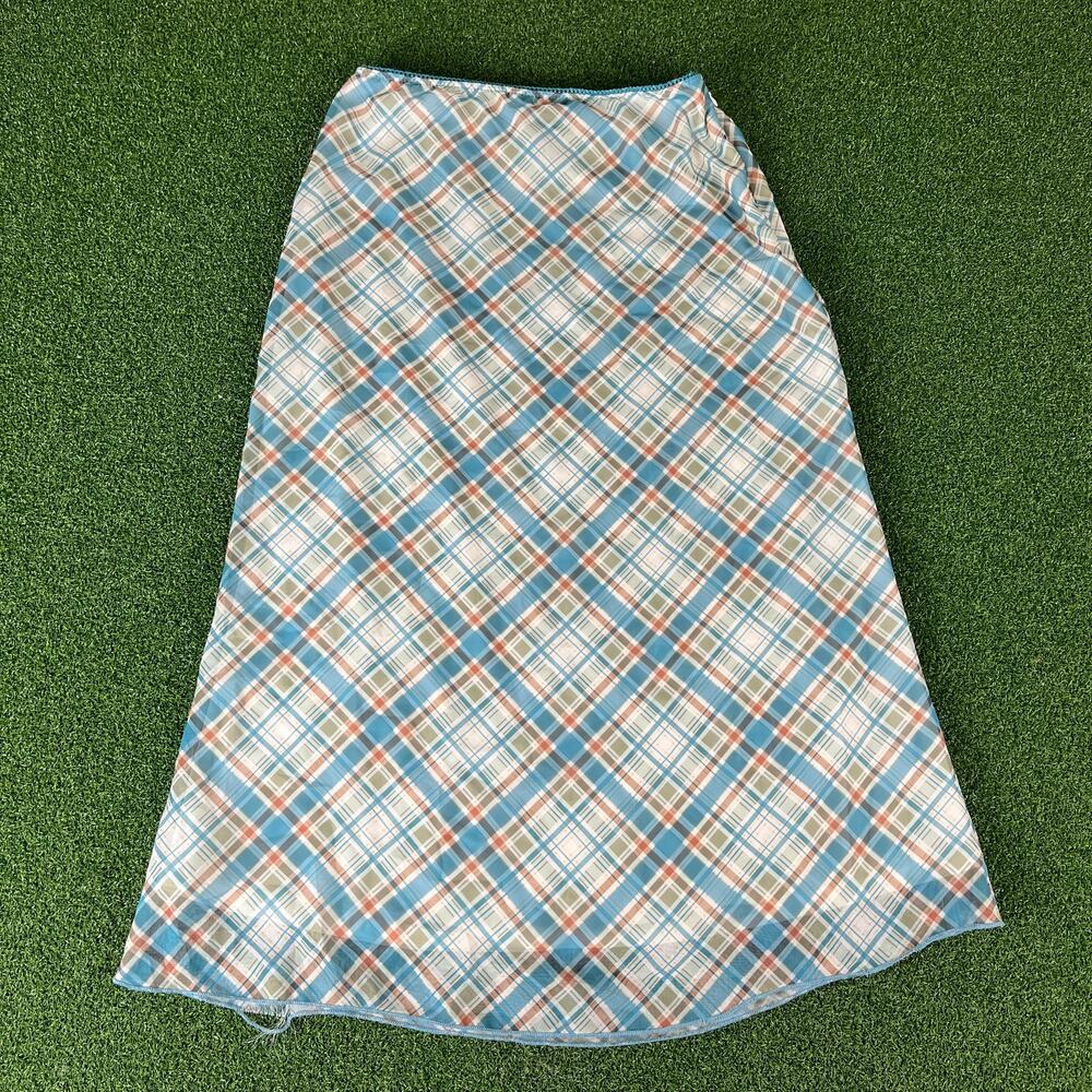 Vintage Y2K IZ Byer Plaid Layered Sheer Sage Green Midi Skirt Sz XS / 24"